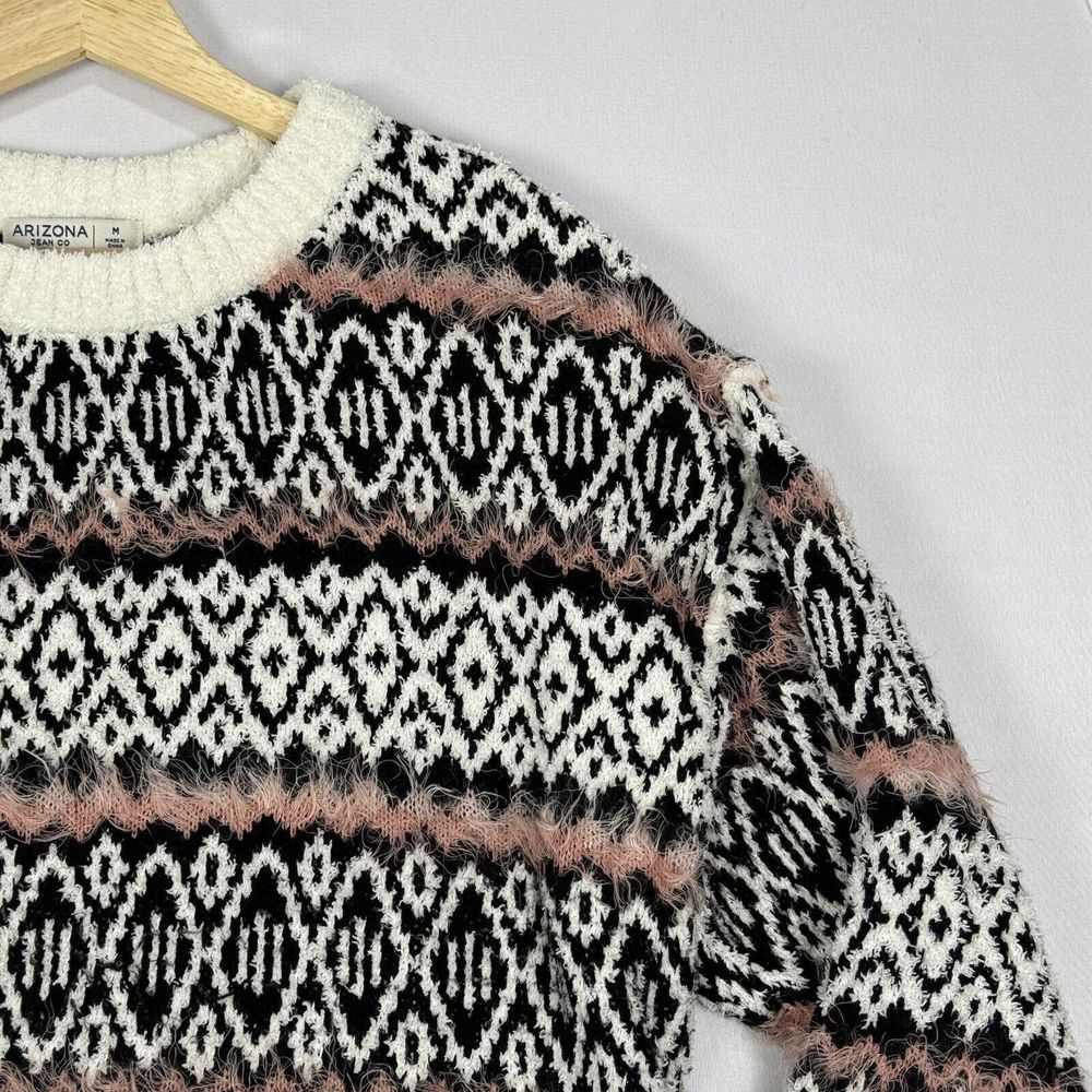 Arizona Jean Company Cozy Knit Sweater Crew Neck Size Medium Geometric Pattern - Picture 2 of 12